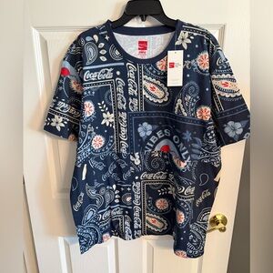 Rare Staple/Coca-Cola Collab Navy and Red Hawaiian Paisley T-Shirt NWT XL